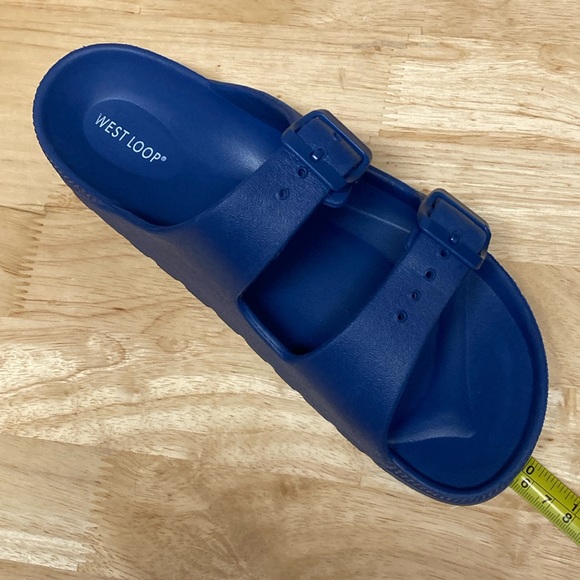 West Loop Navy Pool Slides Double Buckle Lightweight Shoes Size 4-5 - Picture 8 of 8